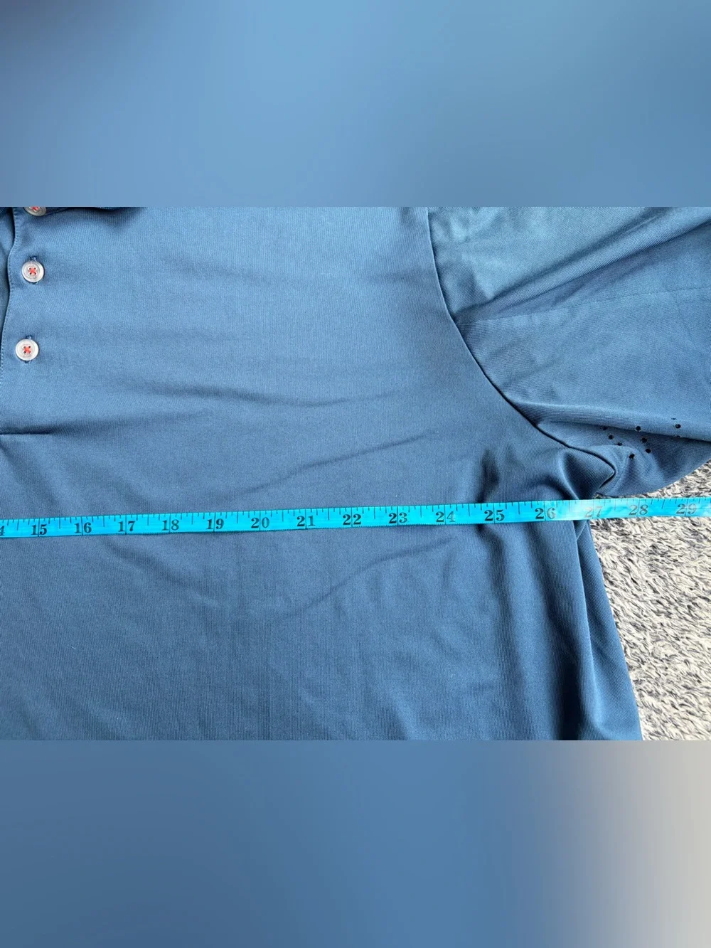 adidas Blue Polo Shirt with Red Sleeve Stripes